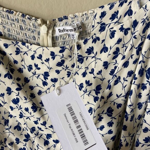 NWT Reformation Rosalie Mini White Dress Blue Floral Size 8 - Picture 13 of 13
